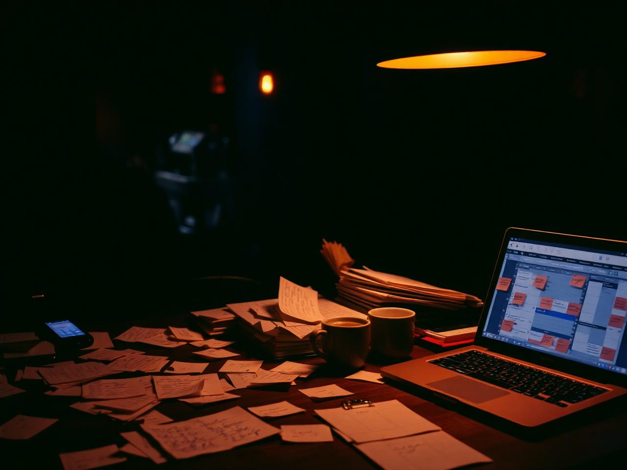 Bureau de réservation chaotique au crépuscule